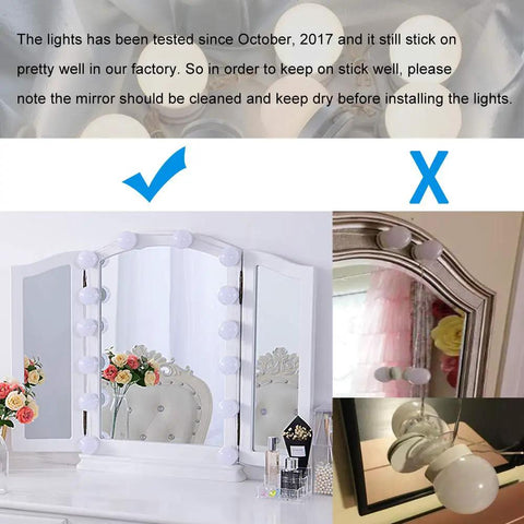 Image showing Hollywood Style LED Vanity Lights Kit With 14 Dimmable Bulbs And AC Adapter Stick On Makeup Lights For Dressing Room setup on mirrors.