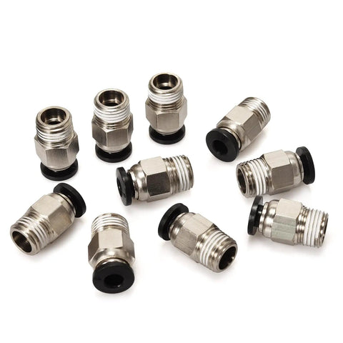 Go-To Pneumatic PC4-M10 Bowden Tube Fittings Straight Quick Connectors for E3D V6 Bowden Extruder PTFE Tube 4mm OD Ender-3 Ender-3 V2 CR-10 Compatible 1.75mm Filament Printers Pack of 10, metal fittings