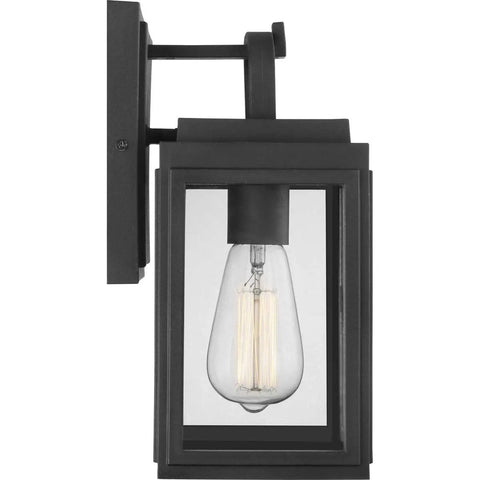 Porch Ready Farmhouse Outdoor Wall Lantern With Clear Glass Panes And Textured Black Finish, 1 Light Small Outdoor Lighting Fixture