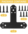 Black T Bracket Set For Wood And Steel, Post To Beam Connectors, 6 Pcs Flat T Plate Brackets With Screws, Package Contents