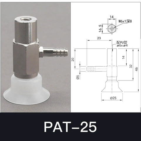 High Quality Pat Series One Layer Pneumatic Suction Cup Chuck For Industrial Rubber Manipulator Accessories White Pat-25 Model with fittings and dimensions