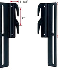 Heavy Duty Rock Solid Hook On Bed Frame Conversion Bracket Kit With Quick Install Hardware Bolt On To Hook On Headboard Or Footboard Black Steel, showing black steel brackets with measurements.