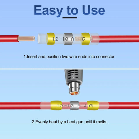 Solder Seal Wire Connectors Kit, 120-Piece Heat Shrink Butt Connectors for Electrical Wiring installation steps
