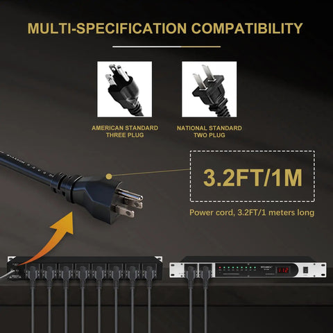 Heavy Duty Ten Socket Power Conditioner And Surge Sequencer Delivers A Rock Solid 3300 Watts And 30 Amps Of Clean Juice Through Rack Mount Housing with 3.2FT power cord.