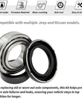2 Piece Axle Bearing And Seal Kit For Jeep J10 CJ5 CJ6 Wrangler JK Nissan Xterra 1971 2018 Replacement Axle Seals And Bearings Set For Dana 44 Front Or Rear, showing bearings and seals with premium material description