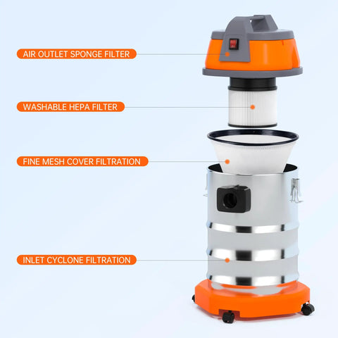 Heavy Duty Wet Dry Vacuum 10 Gallon With 8 Peak HP Monster Suction Power filter components and stainless steel design