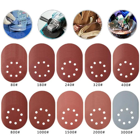 Grab Your 100 Pack Of 5 Inch Alumina Sanding Discs With Hook And Loop Backing For Smooth Polishing From 40 To 2000 Grit showing various grit discs.