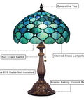 Sea Blue Pear Stained Glass Shade Tiffany Style Table Lamp With 12 Inch Wide 19 Inch Tall Antique Bronze Base UL Listed Reading Light.