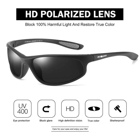 Polarized Sports Sunglasses For Men Built For Cycling Driving And Fishing UV400 Protection With TAC HD 7 Layer Lens in black frame