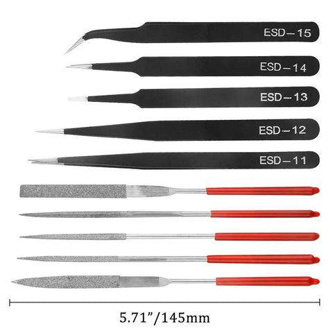 Tweezers and files from 28 Pcs Modeler Tools Set for Gundam and Model Kits with Plastic Box Hobby Craft Kit for DIY Projects