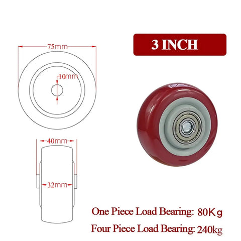 3 Inch Heavy Duty 4 Pc Wheel Casters Lot With Solid Pvc Treads For Furniture Hauling Industrial Machinery Moving And Heavy Transport Gear