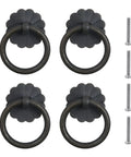 4 Pcs Vintage Style Brass Cabinet Pulls With Screws Black Flower Shape Drawer Ring Knobs for Dresser, 40mm Diameter, Rust Resistant