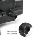 Close-up of Rugged 12V DC Fresh Water Pump outlet with water drop, highlighting self-priming diaphragm and hose connection.
