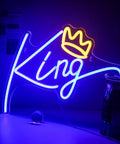 King Neon Sign Blue Letters LED Neon Light With Pink Crown Wall Decor for Bedroom Kids Room Teen Boys Room Birthday