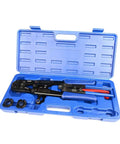 All In One PEX Crimp Tool Kit With Quick Change Jaws For 3/8 In, 1/2 In, 3/4 In, 1 In PEX Tubing in blue carry case