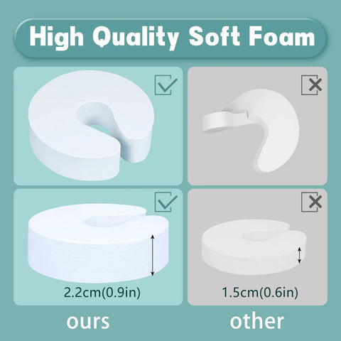 Comparison of Eight Pack Door Finger Pinch Guards, Thick 2.2cm Soft Foam vs. 1.5cm foam to prevent pinch injuries and doors slamming.