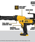 Cordless 20V Caulking Gun With Variable Speed Trigger And Flow Dial, 10 Oz Capacity, Anti Drip Auto Retracting Plunger