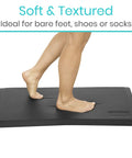 Person stepping on Anti Fatigue Standing Mat For Desk And Kitchen, Ergonomic Cushioned Comfort Pad With Waterproof Surface, 24 by 36 inches.