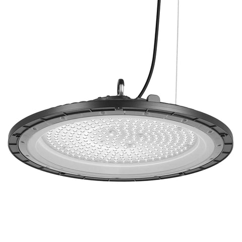 Side view of Six Pack UFO LED High Bay Light with 36000 Lumens of Brightness, 250W, 5000K, IP65, black finish