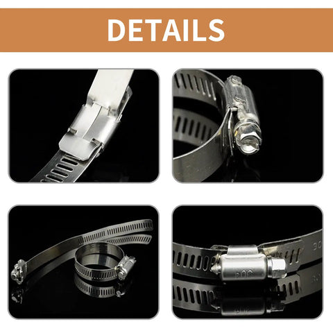 Close-up details of Beefy Stainless Steel Hose Clamps Set, 100 Pack, Worm Gear Adjustable Clamps for 10 to 16mm 3 8 to 5 8 Inch Fuel Line