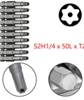 Real Deal 10 Piece T25 Torx Security Bit Set With Crazy Strong Magnetic Quarter Inch Hex Shank Built Tough Alloy Steel Driver Kit, close-up of bits.