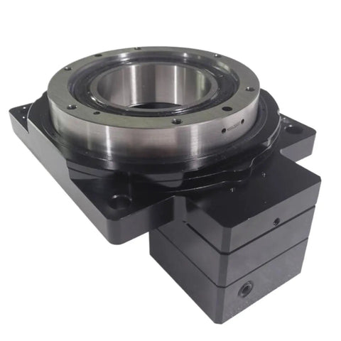 Battle Ready Flange Mount Dg Series Hollow Rotary Actuator Cnc Rotary Table For Servo Motor showing steel gearhead and black finish.