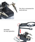 USB Electric Soldering Clamp With 10 LED Magnifying Desk Lamp featuring adjustable arm and clips for hands-free electronics repair