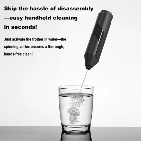 Handheld Milk Frother With Cover, 15 Second Silent Drink Mixer in water for cleaning