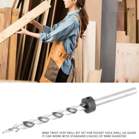 Anu Limen 9mm Round Shank Twist Step Drill Bit Set For Pocket Hole Jig Guide Kit With Wrench For Quick Wood Joinery And Furniture Making Projects That Get The Job Done Right. 9mm steel drill bit shown with woodworker