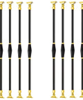 Knockout Square Deck Balusters And Stair Spindle Kit Brings Eight Top Shelf Posts with black shafts and gold accents.
