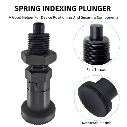 Two Pack Push Fit Ball Nose Spring Plungers With M12x1.5 Threads Carbon Steel Self Locking Indexing Plungers front view