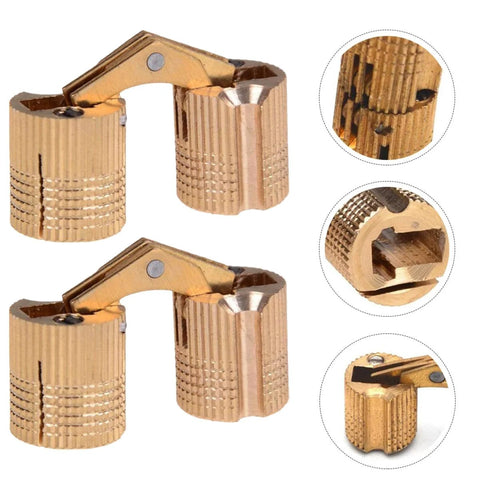 Copper hidden bracket hinges, 2 pcs, for jewelry boxes and furniture; recessed cabinet hardware.