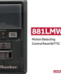 Close-up of a Motion Detecting Garage Door Control Panel For Security Plus Two Point Zero Openers, Wired Power Connection.