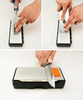 Double Sided Diamond Knife Sharpener Stone With Coarse 325 Grit And Extra Fine 1200 Grit, storage case, sharpening knives