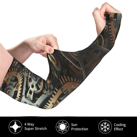 Ice Cold Sun Blocking Arm Sleeves Featuring Gear Art Ice Silk Cooling Covers For Cycling Golf Fishing And Gardening Rad UPF Shield For Summer Rides And Weekend Projects