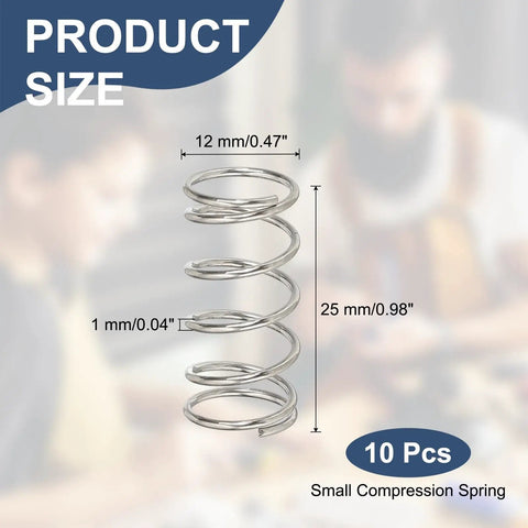 DIY Friendly Compression Spring 12 Mm Outer Diameter 1 Mm Wire 25 Mm Free Length 304 Stainless Steel Small Extension Spring Pack Of 10