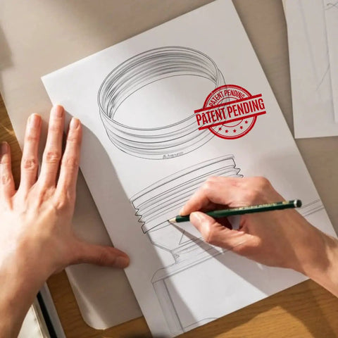 Design sketch of Silicone Bellow Replacement For Breville Barista Express And Compatible Espresso Machines with patent pending stamp.