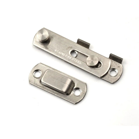WUUWCHODC Stainless Steel Sliding Bolt Lock for Gate Home Security, close-up view of latch and strike plate.