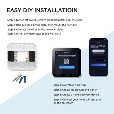Easy DIY install instructions for 4 Inch Full Touch Screen Smart WiFi Thermostat TJ-560 With App Control, tools shown