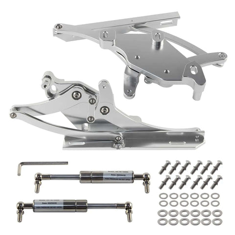 Hood Hinges Set For Ford Mustang 1971 To 1973 Beefed Up Billet CNC Aluminum Left And Right 2 Piece Upgrade With Nitrogen Gas Struts And Sealed Bearings
