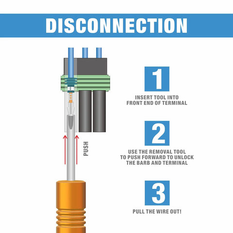Weather Pack And Metri Pack Crimp Tool For AWG 24 14 Terminals And Seals Crimp In One Cycle disconnection steps diagram