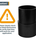2-1/2 Inch To 2-1/4 Inch Dust Collector Reducer Coupler, ABS Plastic, shown with size caution notice