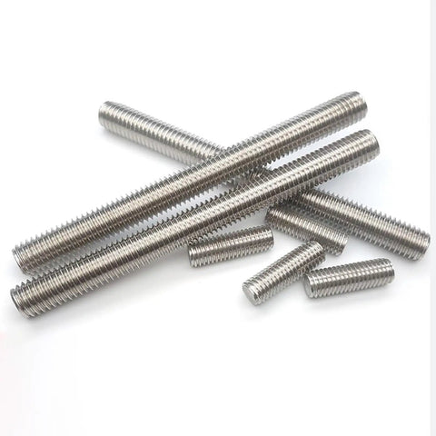 Heavy Duty M6 Stainless Steel Fully Threaded Rods 20 to 300mm Kit for Anchor Bolts Hangers and Adjustable Fastener Bar Studs Corrosion Resistant 304 Grade Steel Built to Last for Tough Jobs, scattered on a white background.