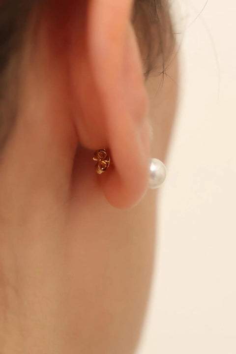 Five Piece Pearl Stud Earrings Set With Gold Finish Ball Studs From 4mm To 8mm For Women And Men, Classic Gold Pearl Earrings For Everyday Wear, Dope For Multiple Piercings And Modern Day Style; pearl stud close-up