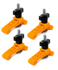Four Mini Hold Down Clamps For T-Track Woodworking, 3-1/4 In Long, 3/4 In Wide, with T-Track Bolts and Thumb Knobs displayed