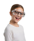 Child wearing 4 Pack Kids Science Goggles Lightweight Polycarbonate Lenses And PVC Frame Eye Protection For Kids Kid Friendly Safety Glasses