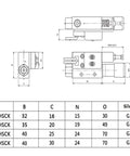 Technical drawing of the Compact Vacuum Generator With Detection Switch Ev10Hsck showing dimensions and specifications.