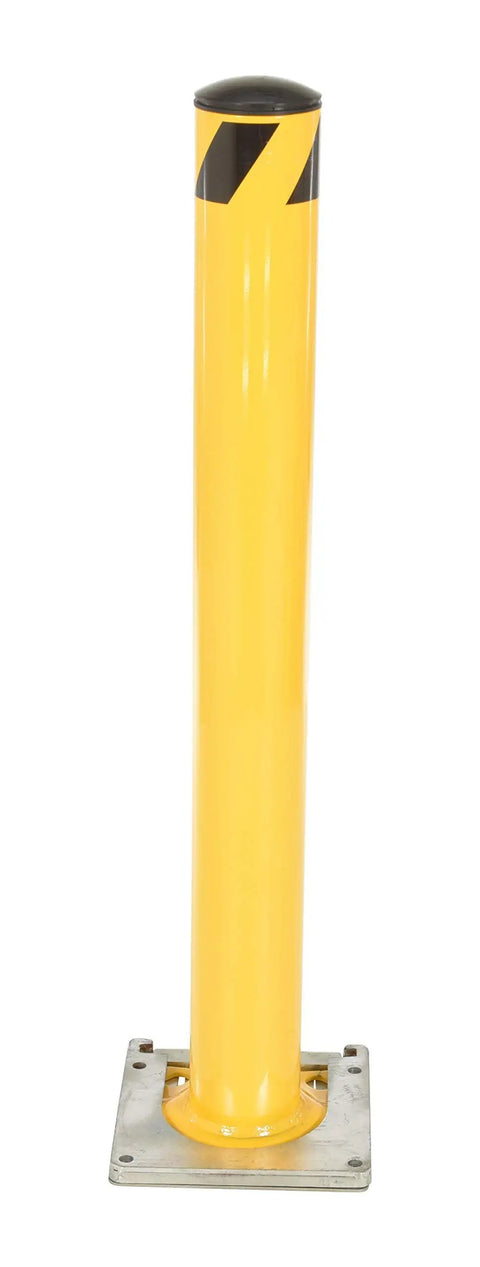 Heavy Duty Removable Steel Pipe Safety Bollard 42 Inch Tall Killer Vehicle Barrier For Indoor Outdoor Parking Lots with black markings.