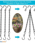10 Pack 9.5 Inch Black Heavy Duty Hanging Chains For Easy Outdoor Garden Plant Hangers Bird Feeders Baskets Planters Lanterns Wind Chimes And Decorative Ornaments For Outdoor Decor showing assembly and use with plants