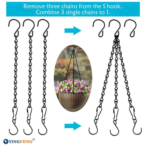 10 Pack 9.5 Inch Black Heavy Duty Hanging Chains For Easy Outdoor Garden Plant Hangers Bird Feeders Baskets Planters Lanterns Wind Chimes And Decorative Ornaments For Outdoor Decor showing assembly and use with plants